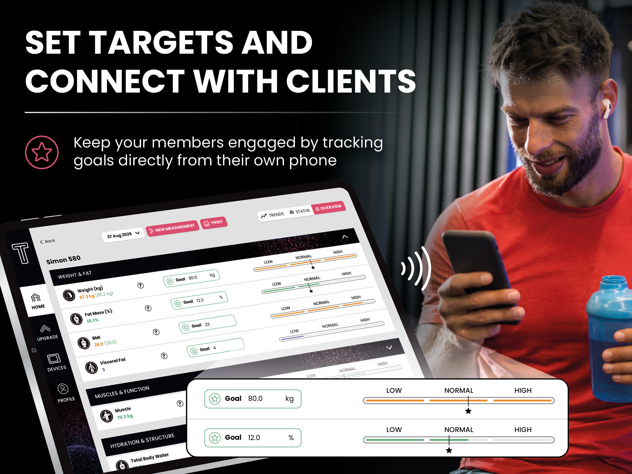 TANITA App Universe app screens showing progress tracking and goal setting